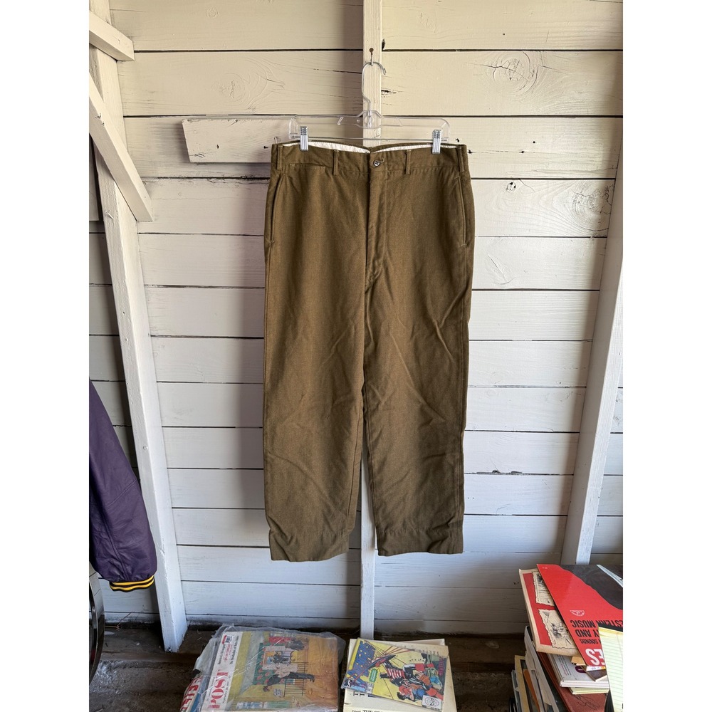 Vintage US Military Wool Field Trousers Brown OD Serge Pants W34 L31 Talon Zip